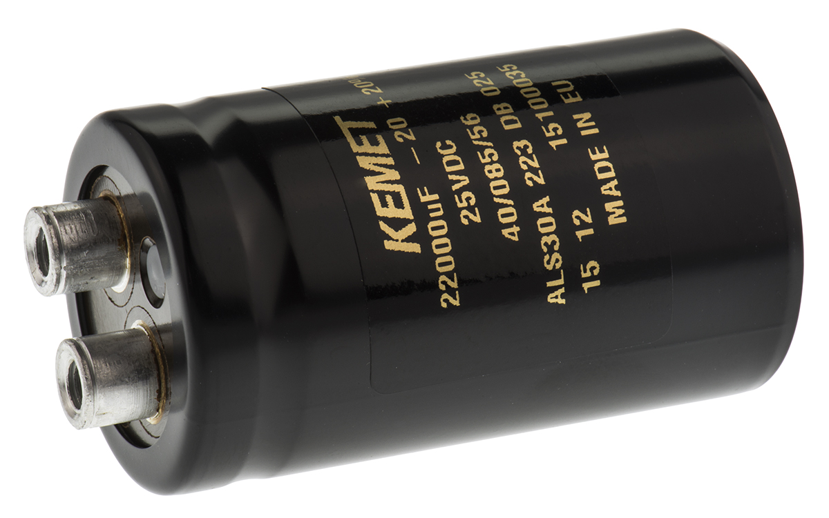 KEMET 22000μF Aluminium Electrolytic Capacitor 25V dc, Screw Terminal - ALS30A223DB025