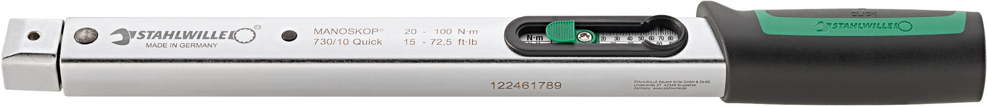 STAHLWILLE 730/10 Quick Click Torque Wrench, 20 → 100Nm, Rectangular Drive, 9 x 12mm Insert