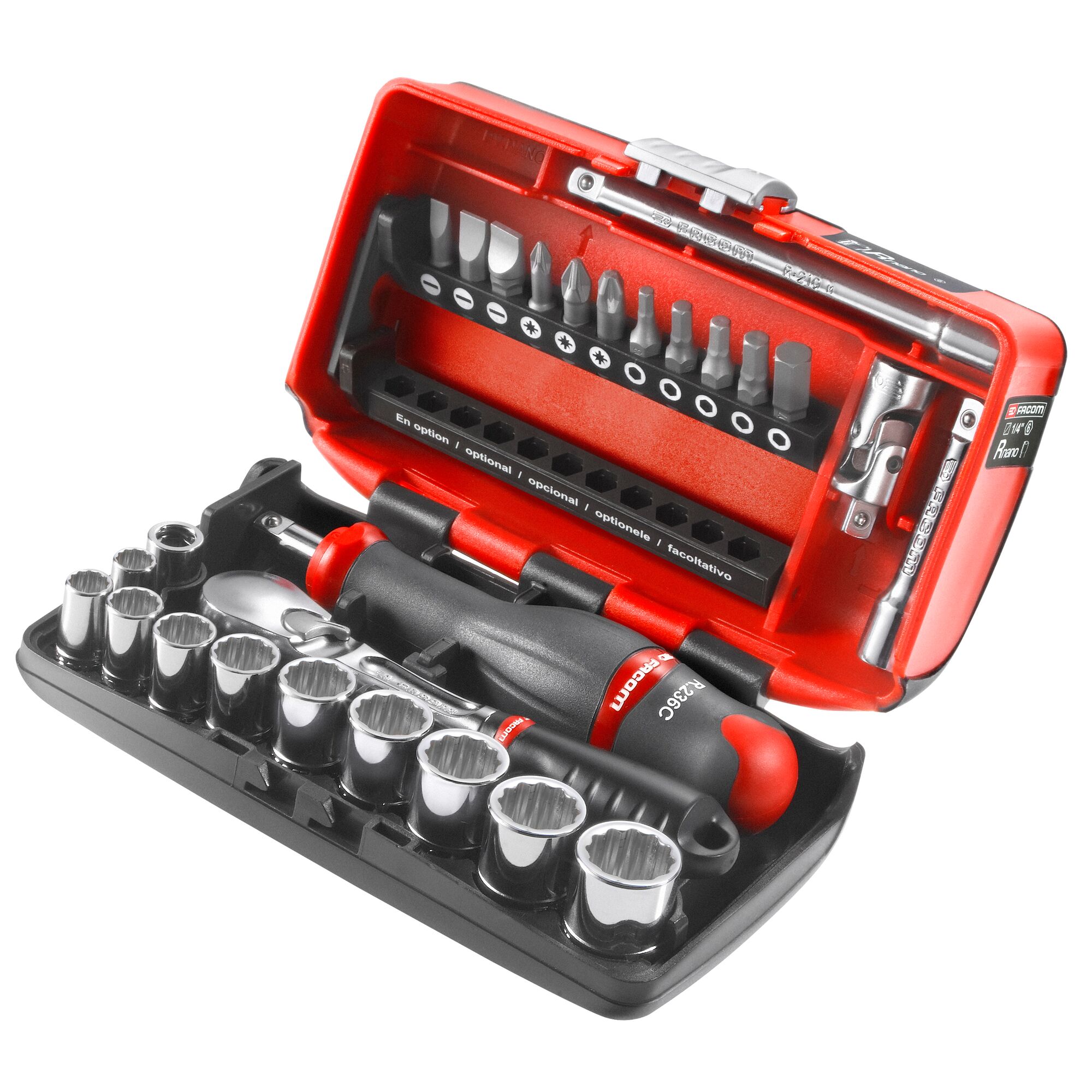 Facom 27-Piece Metric 1/4 in Standard Socket/Bit Set with Ratchet, 12 point