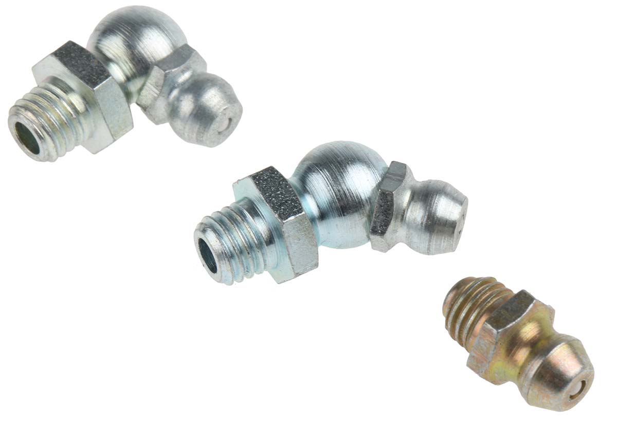 RS PRO Grease Nipple Kit Contains H1 Straight 1/4 in UNF (x50); H2-45 1/4 in UNF (x50); H3-90 1/4 in UNF (x50); Box
