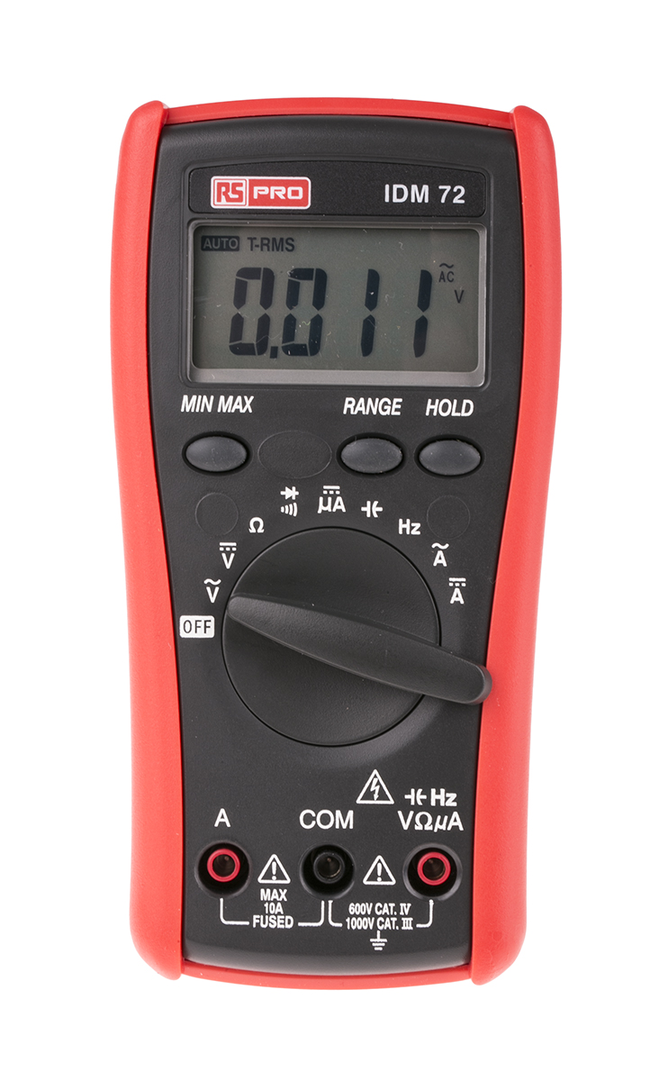 RS PRO IDM72 Handheld Digital Multimeter, True RMS, 10A ac Max, 10A dc Max, 750V ac Max - UKAS Calibrated