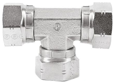 Parker Hydraulic Tee Threaded Adapter 16J6MK4S, Connector A G 1 Female Connector B G 1 Female