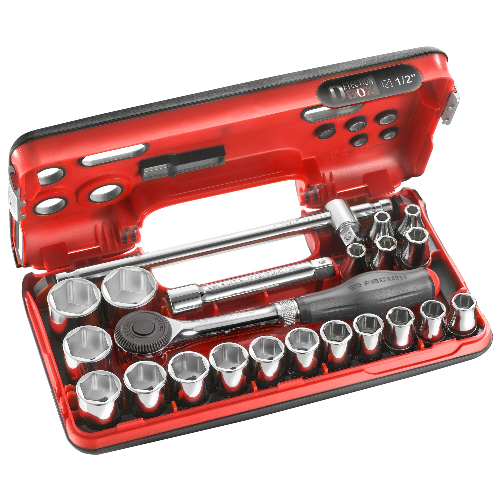 Facom 22-Piece Metric 1/2 in Standard Socket Set with Ratchet, 6 point