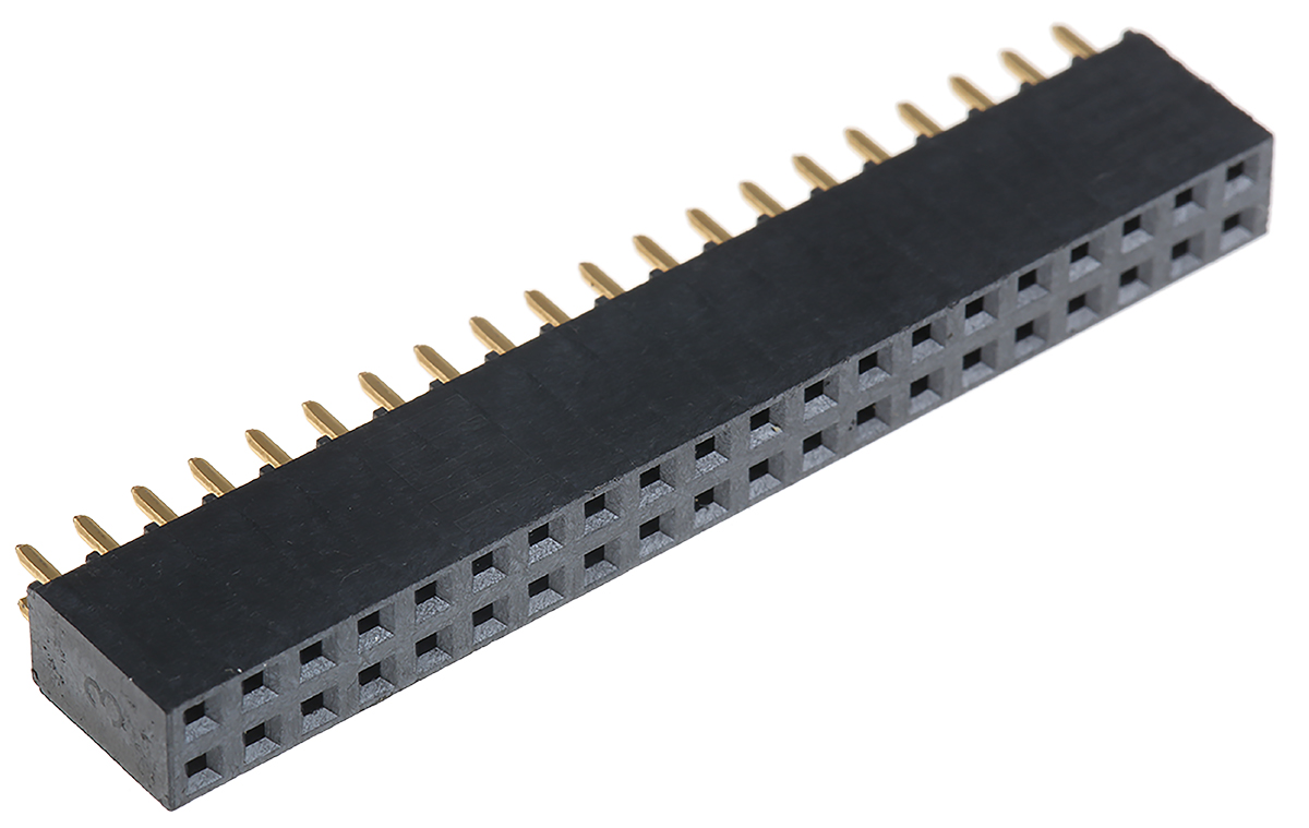 Samtec SSQ Series Straight Through Hole Mount PCB Socket, 40-Contact, 2-Row, 2.54mm Pitch, Solder Termination