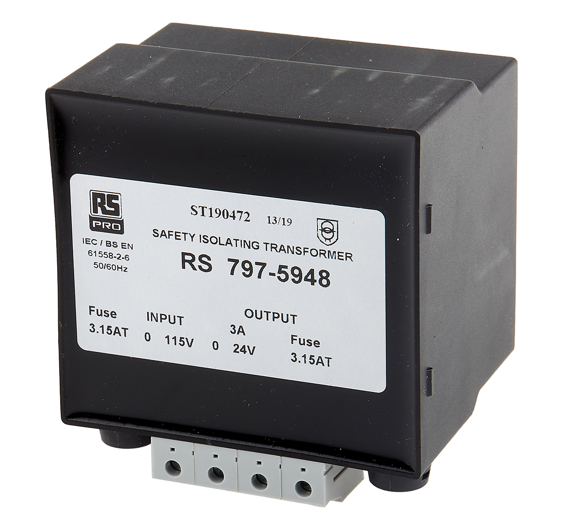 RS PRO 72VA DIN Rail Transformer, 115V ac Primary, 24V ac Secondary