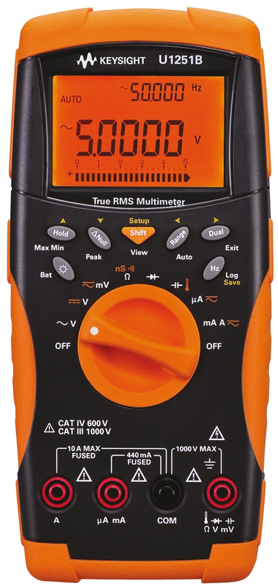 Keysight Technologies U1251B Handheld Digital Multimeter, True RMS, 10A ac Max, 10A dc Max, 1000V ac Max - RS Calibrated
