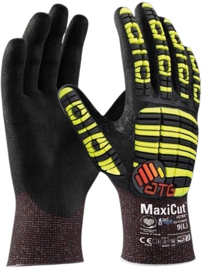 ATG MaxiCut Ultra Black, Yellow Nylon, Polyester, Spandex, Tungsten, UHMWPE Work Gloves, Size 11, NBR Coating