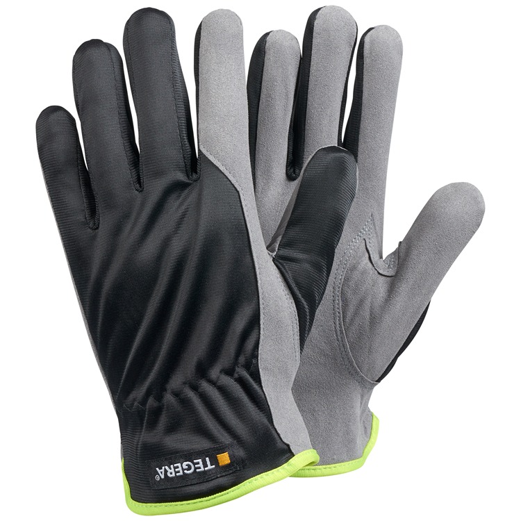 Tegera Black, Grey Synthetic Leather Work Gloves, Size 9