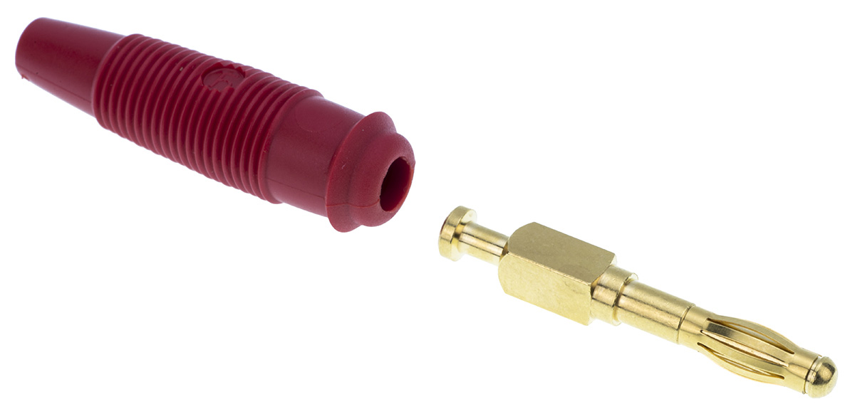 Hirschmann Test & Measurement Red Male Banana Plug, 4 mm Connector, Solder Termination, 32A, 30 V ac, 60V dc, Gold