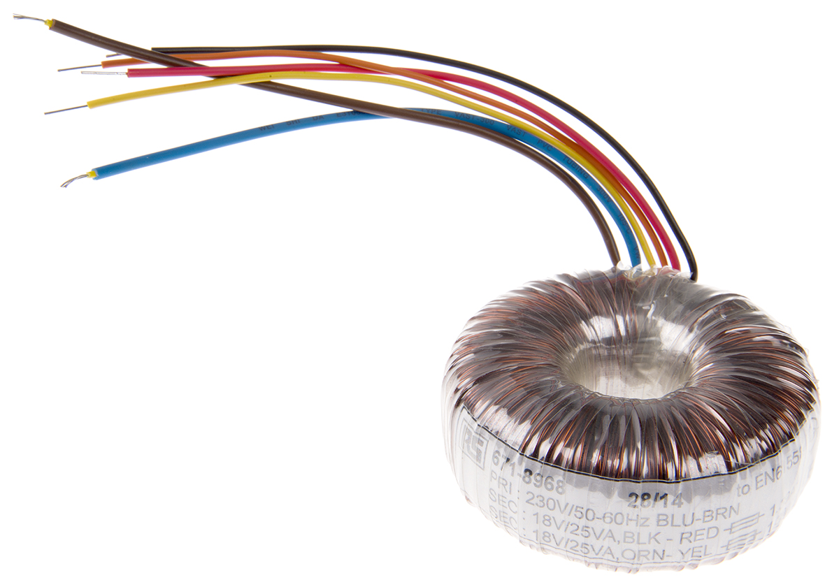 RS PRO 230V ac, 2 x 18V ac Toroidal Transformer, 50VA 2 Output