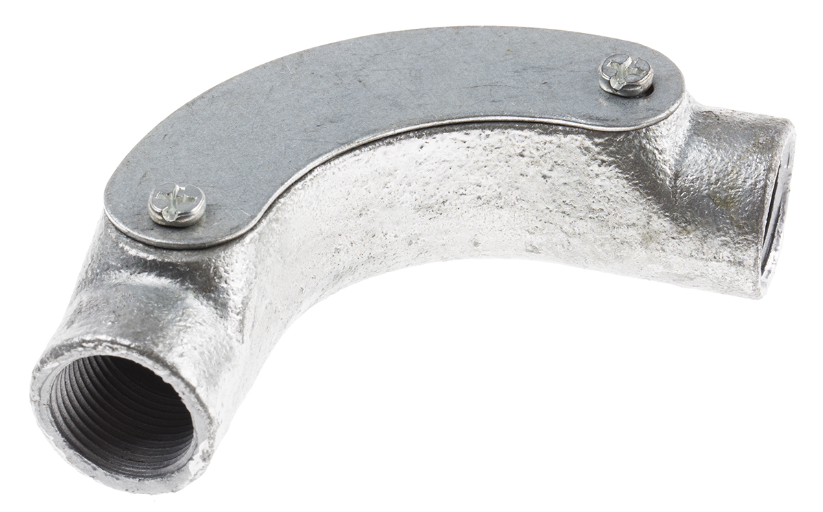 RS PRO Inspection Bend, Conduit Fitting, 20mm Nominal Size, Steel, Silver