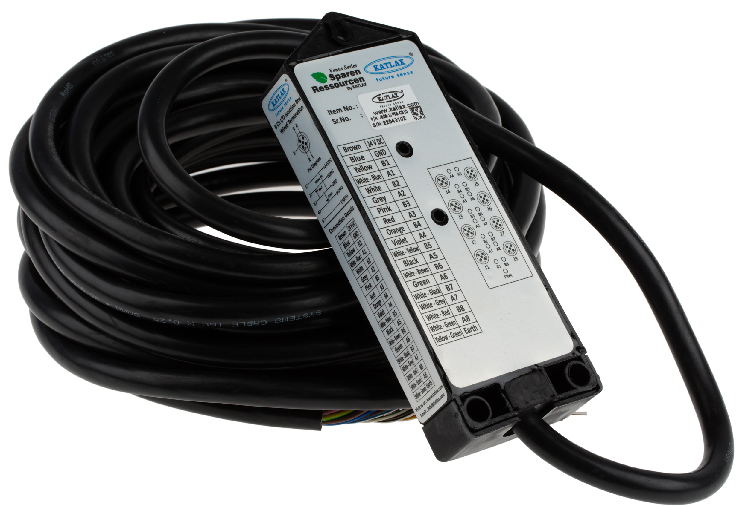 RS PRO Sensor Box, M12, 10m cable, 5 way, 8 port