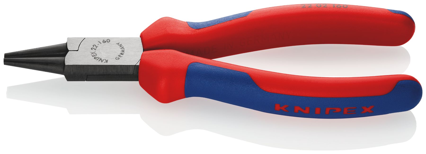 Knipex Round Nose Pliers, 160 mm Overall, Pointed, Straight Tip, 30mm Jaw