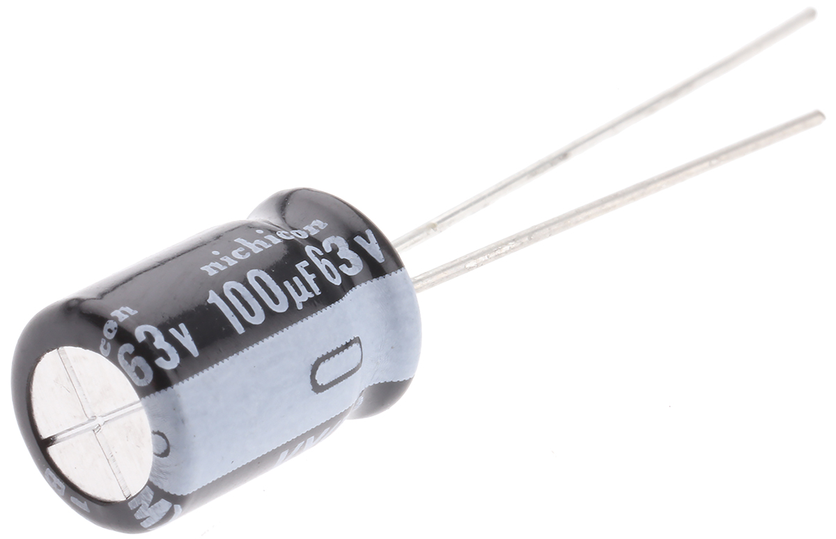 Nichicon 100μF Aluminium Electrolytic Capacitor 63V dc, Radial, Through Hole - UVY1J101MPD