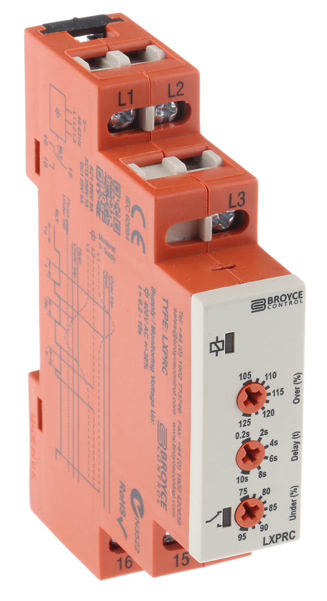 Broyce Control Phase, Voltage Monitoring Relay, 3 Phase, SPDT, DIN Rail