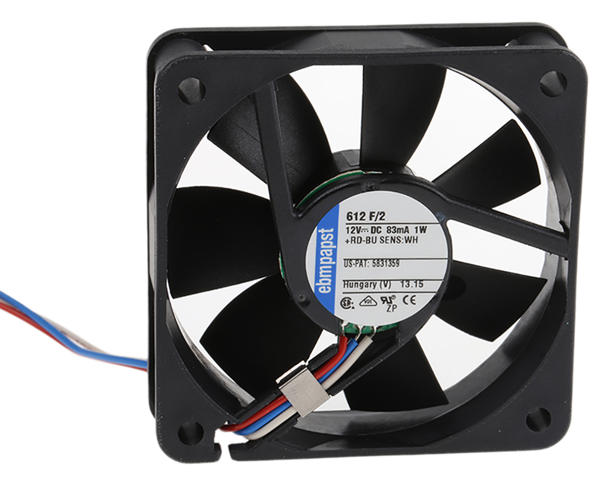 ebm-papst 600 F Series Axial Fan, 12 V dc, DC Operation, 29m³/h, 1W, 83mA Max, 60 x 60 x 15mm