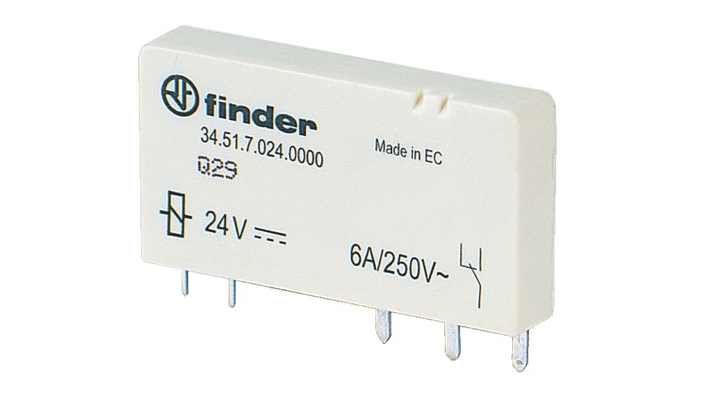 Finder PCB Mount Power Relay, 24V Coil, 6A Switching Current, SPST-NO