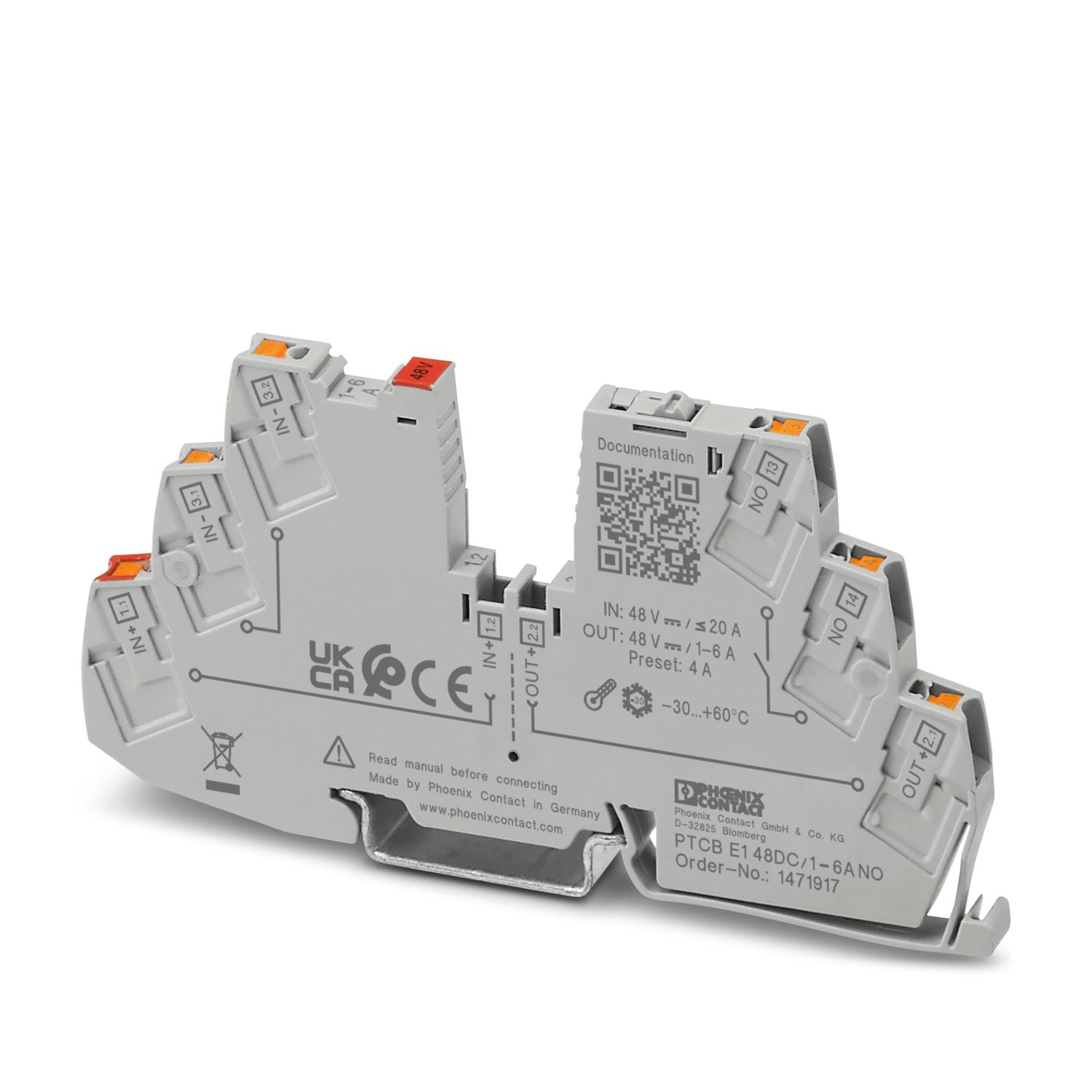 Phoenix Contact Electronic Circuit Breaker 1 → 6A 48V PTCB E1, 1 channels , DIN Rail