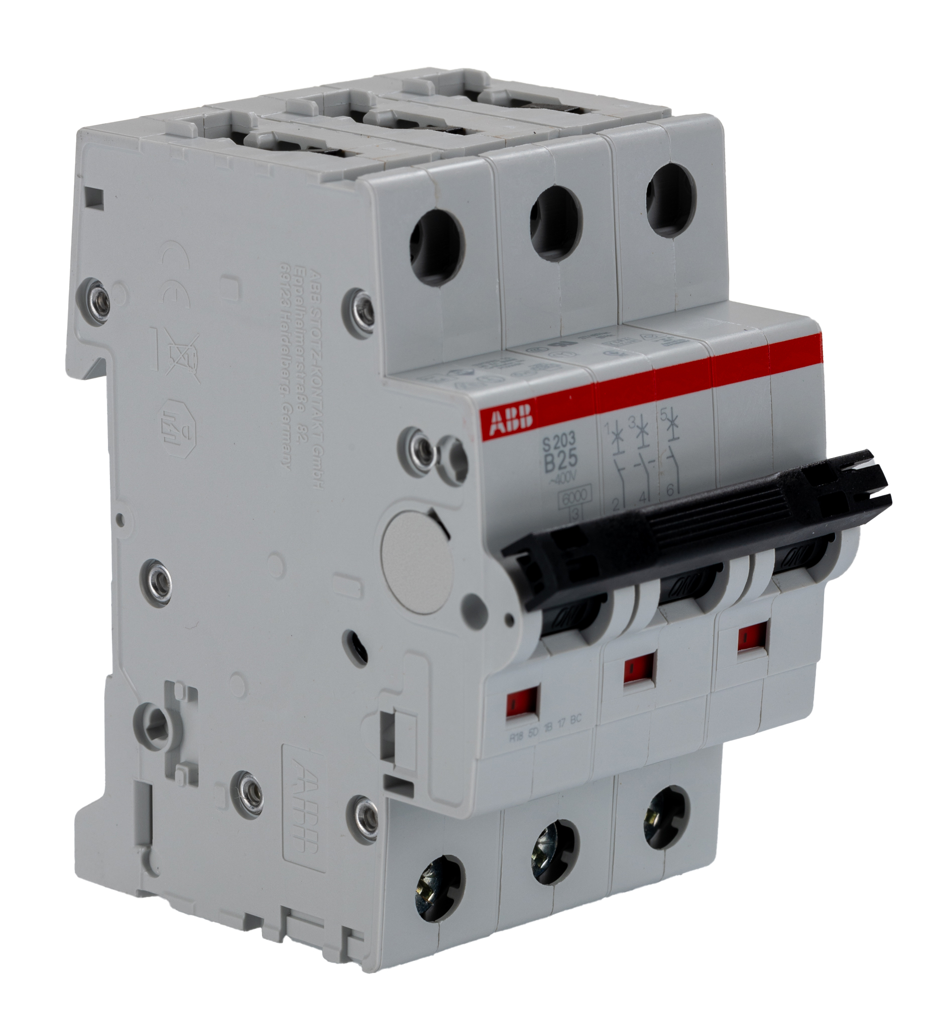 ABB System Pro M Compact S200 MCB, 3P, 25A Curve B, 400V AC, 10 kA Breaking Capacity