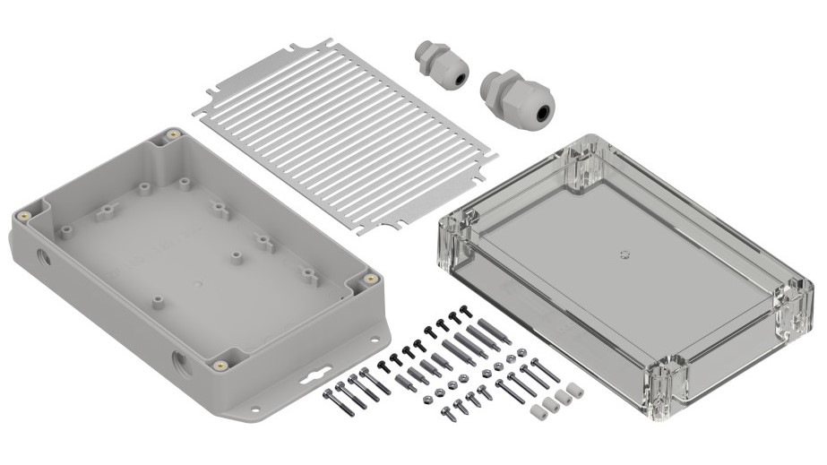RS PRO Light Grey Polycarbonate General Purpose Enclosure, IP67, Flanged, Transparent Lid, 180.1 x 60.1 x 120mm