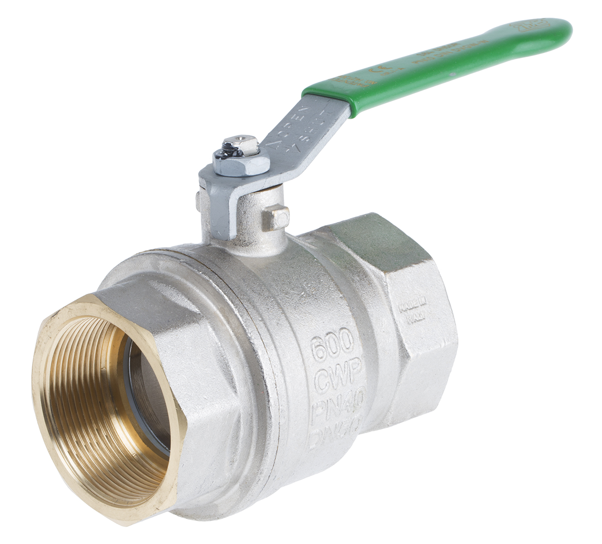 RS PRO Brass Full Bore, 2 Way, Ball Valve, Threaded, BSPP 2in, 40bar Operating Pressure