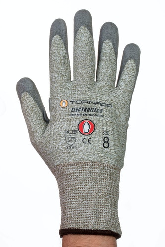 Tornado Electroflex 5 FTR Grey 13 Gauge Mixed Cut Fibre Work Gloves, Size 10, Polyurethane Coating