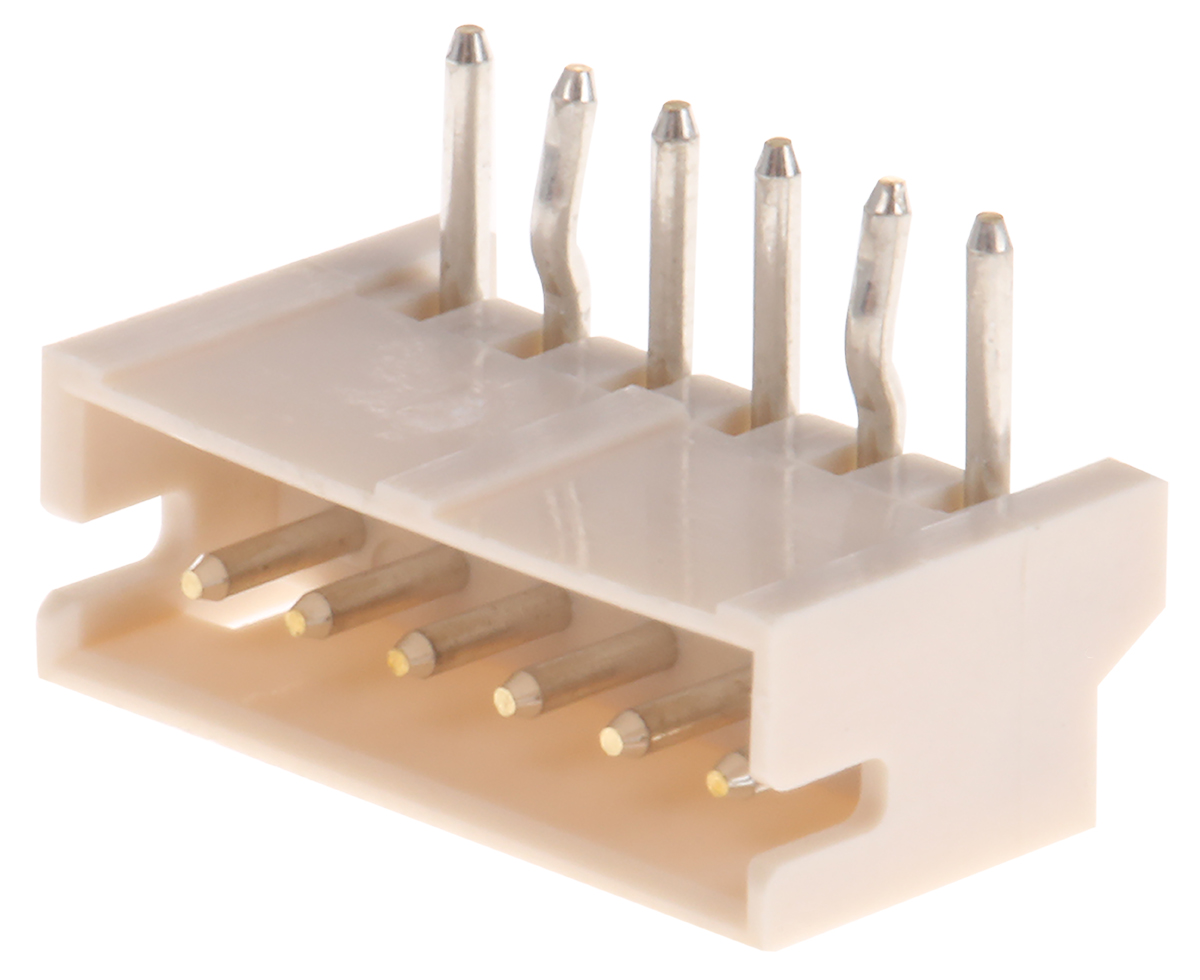 JST ZH Series Right Angle Through Hole PCB Header, 6 Contact(s), 1.5 mm Pitch, 1 Row, Shrouded
