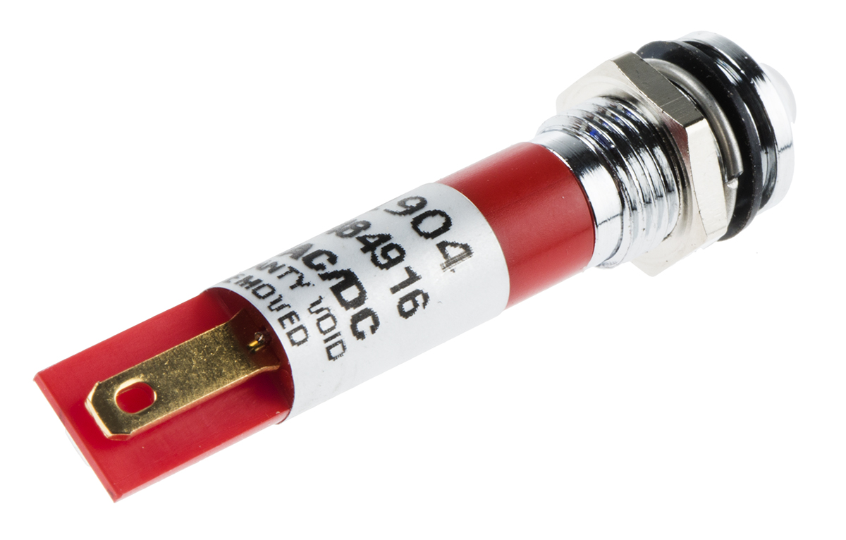RS PRO Red Panel Mount Indicator, 12V, 8mm Mounting Hole Size, Solder Tab Termination, IP67