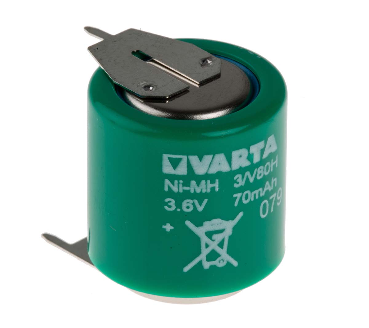 Varta V80H 3.6V NiMH Button Rechargeable Battery, 80mAh