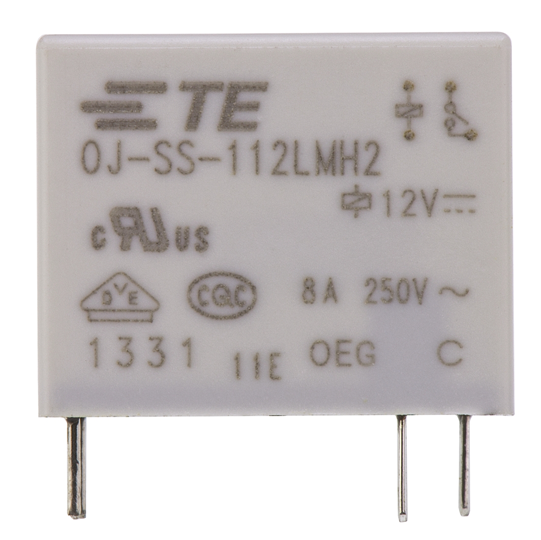 TE Connectivity PCB Mount Power Relay, 12V dc Coil, 8A Switching Current, SPST