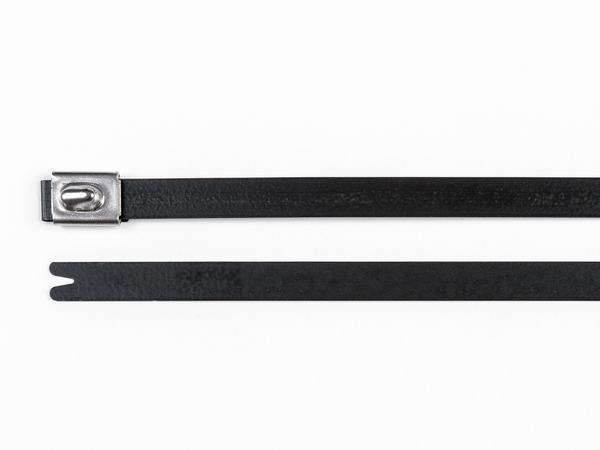 HellermannTyton Cable Tie, Roller Ball, 362mm x 7.9 mm, Black Polyester Coated Stainless Steel, Pk-50