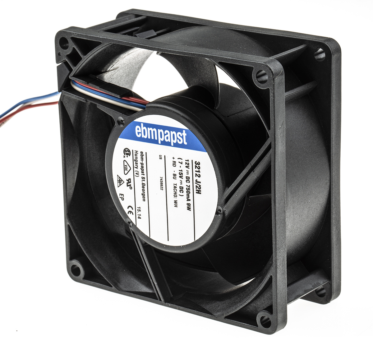 ebm-papst 3200 J - S-Force Series Axial Fan, 12 V dc, DC Operation, 146m³/h, 9W, 92 x 92 x 38mm