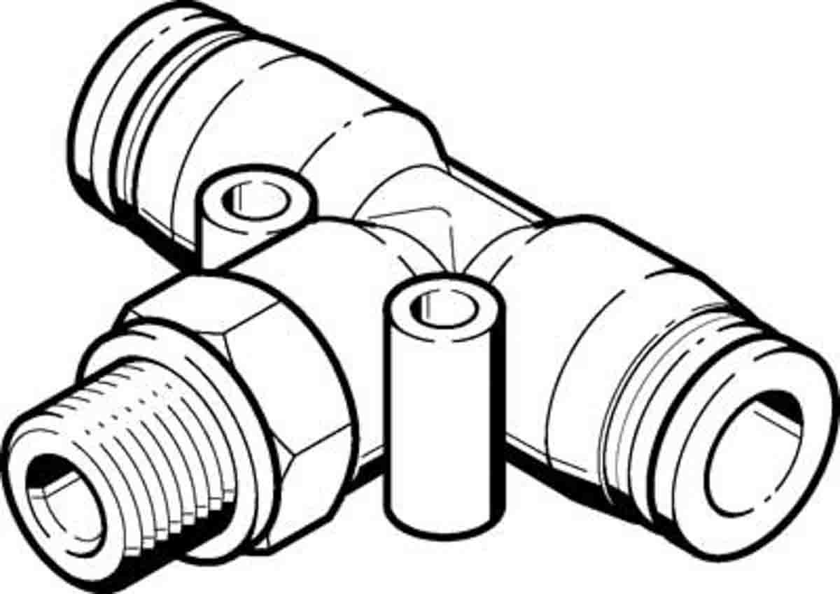 Festo Tee Threaded Adaptor, Push In 16 mm to Push In 16 mm, Threaded-to-Tube Connection Style, 186167
