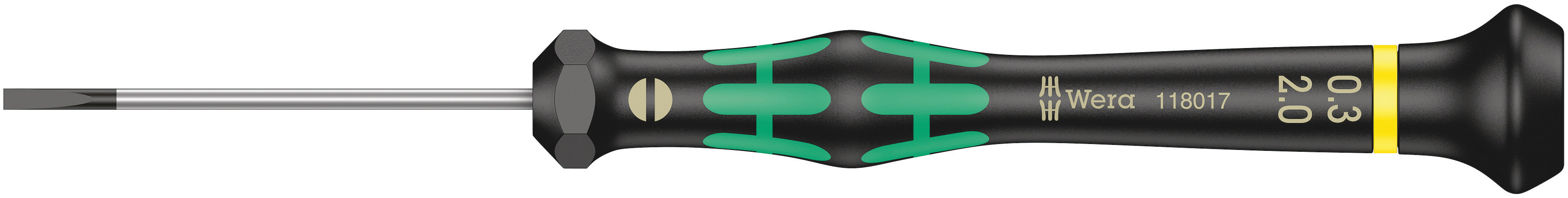 Wera Slotted Precision Screwdriver, 2 x 0.3 mm Tip, 50 mm Blade, 147 mm Overall