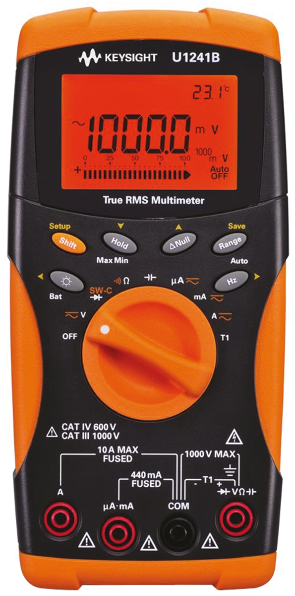 Keysight Technologies U1241B Handheld Digital Multimeter, True RMS, 10A ac Max, 10A dc Max, 1000V ac Max - UKAS