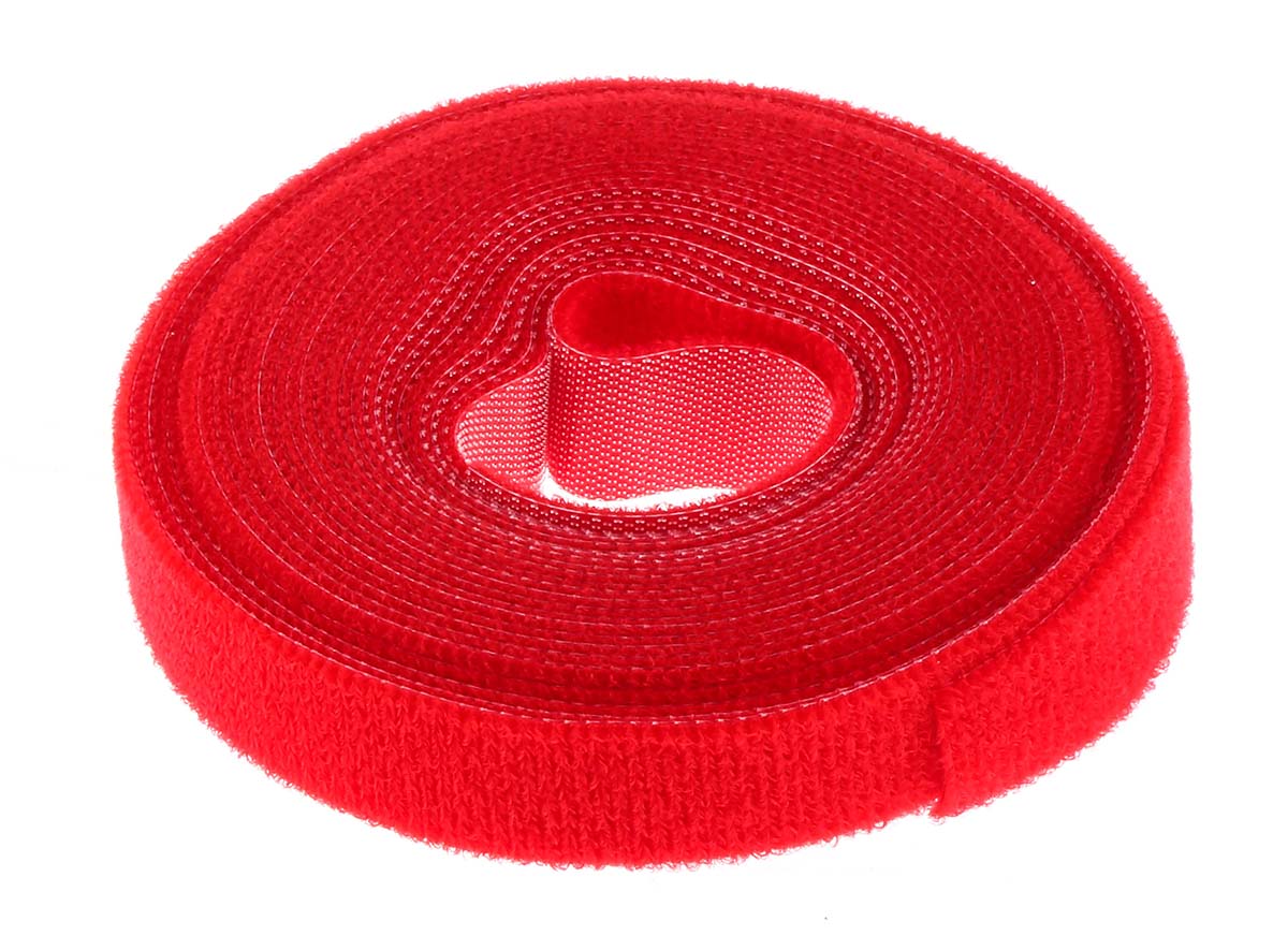 RS PRO Cable Tie, Hook and Loop, 5m x 16 mm, Red Nylon, Pk-1