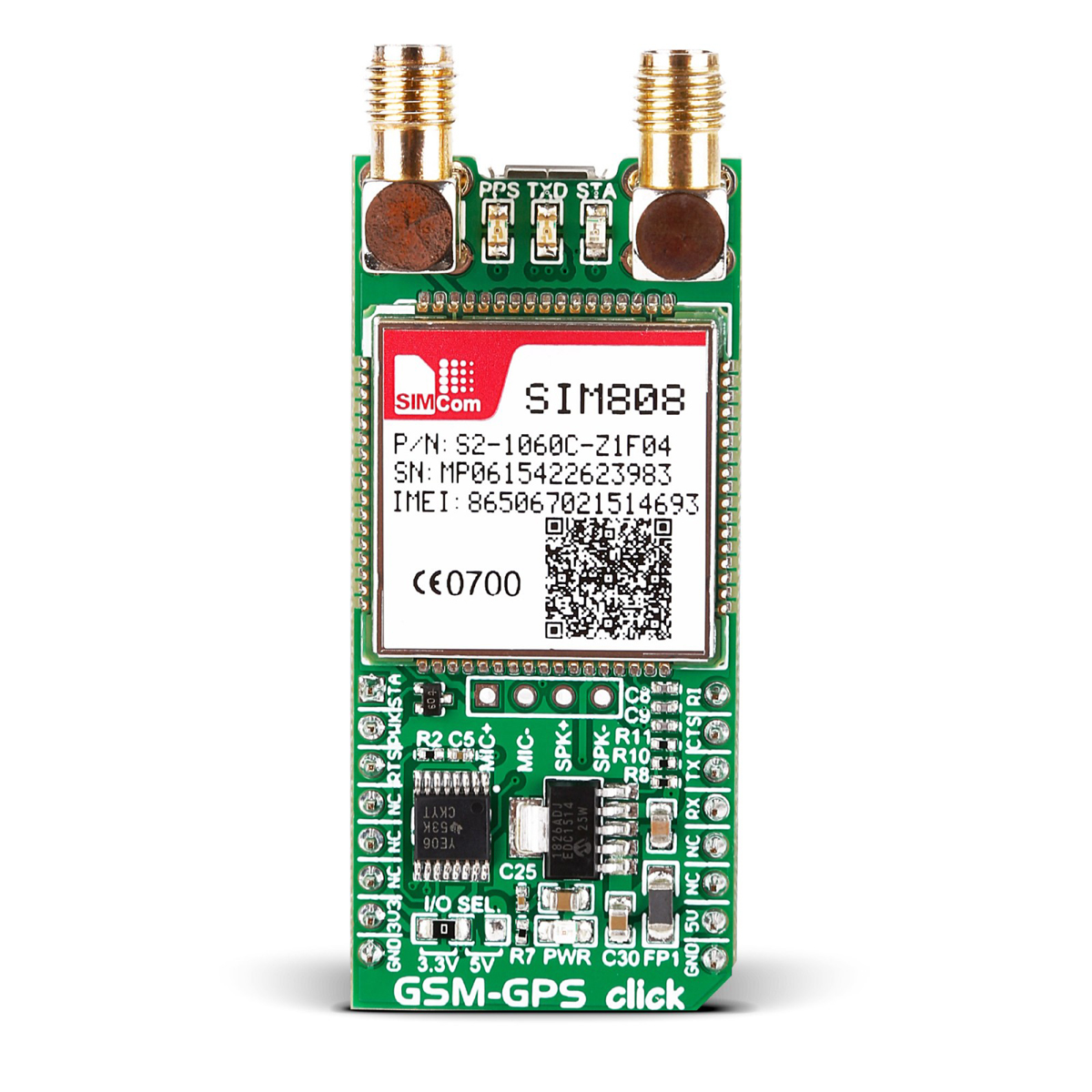 MikroElektronika GSM-GPS Click SIM808 GLONASS (GNSS), GPS, Mobile Communication (Cellular) mikroBus Click Board for GSM