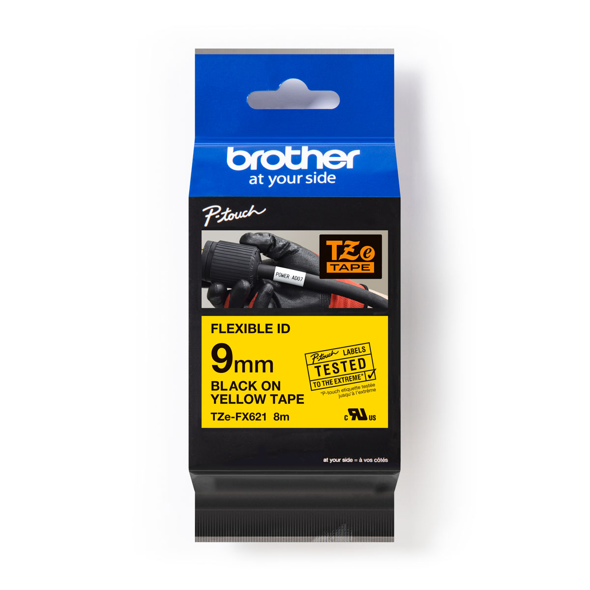 Brother Black on Yellow Label Printer Tape, 8 m Length, 9 mm Width