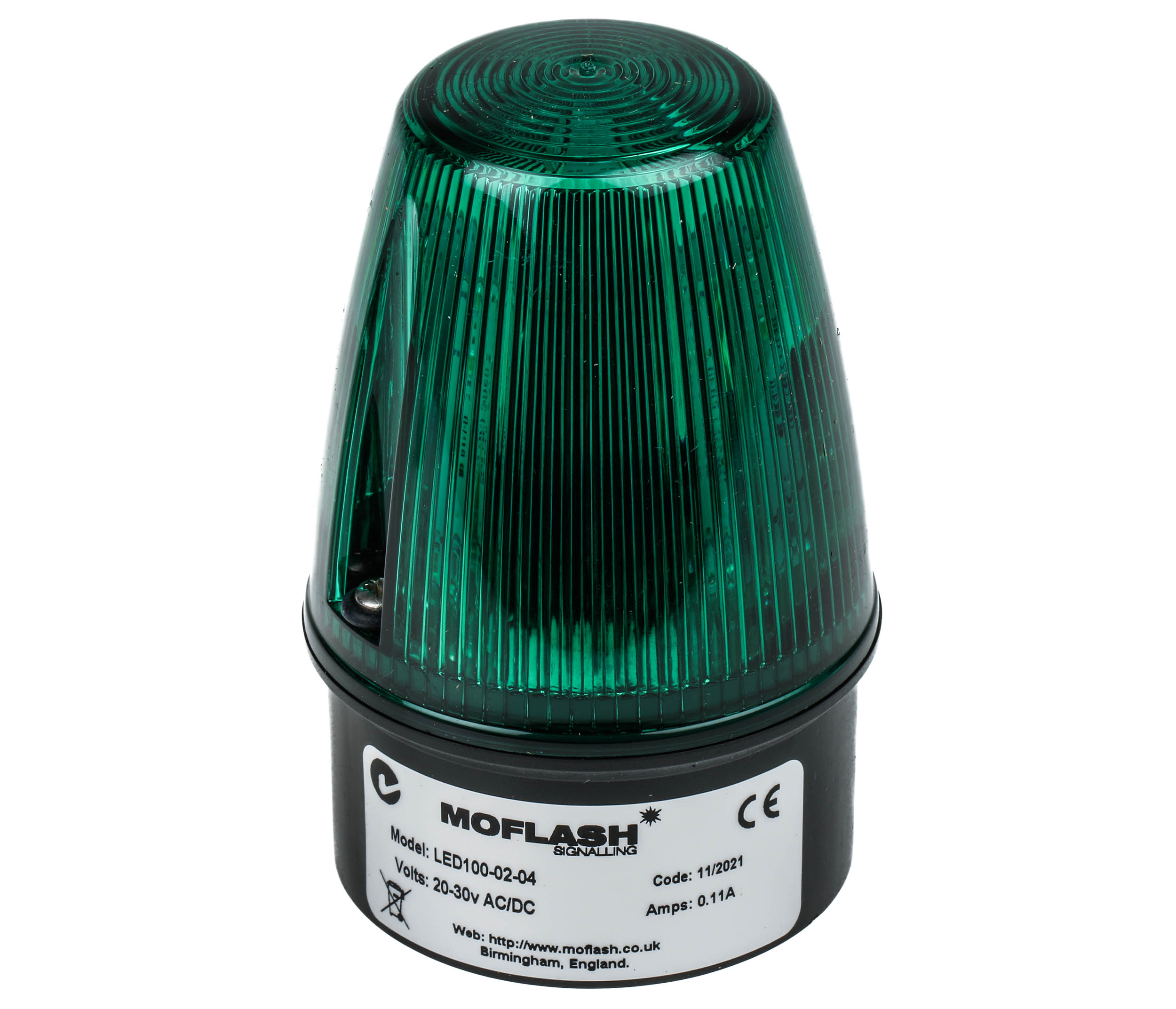 Moflash LED100 Series Green Flashing Beacon, 20 → 30 V ac/dc, Surface Mount, LED Bulb, IP65