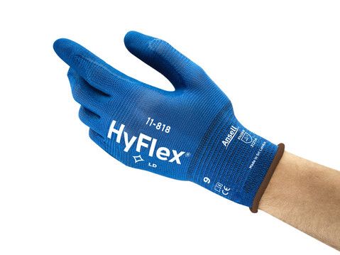 Ansell HyFlex 11-818 Blue Nylon, Spandex Nylon Short, Size 6, Nitrile Foam Coating