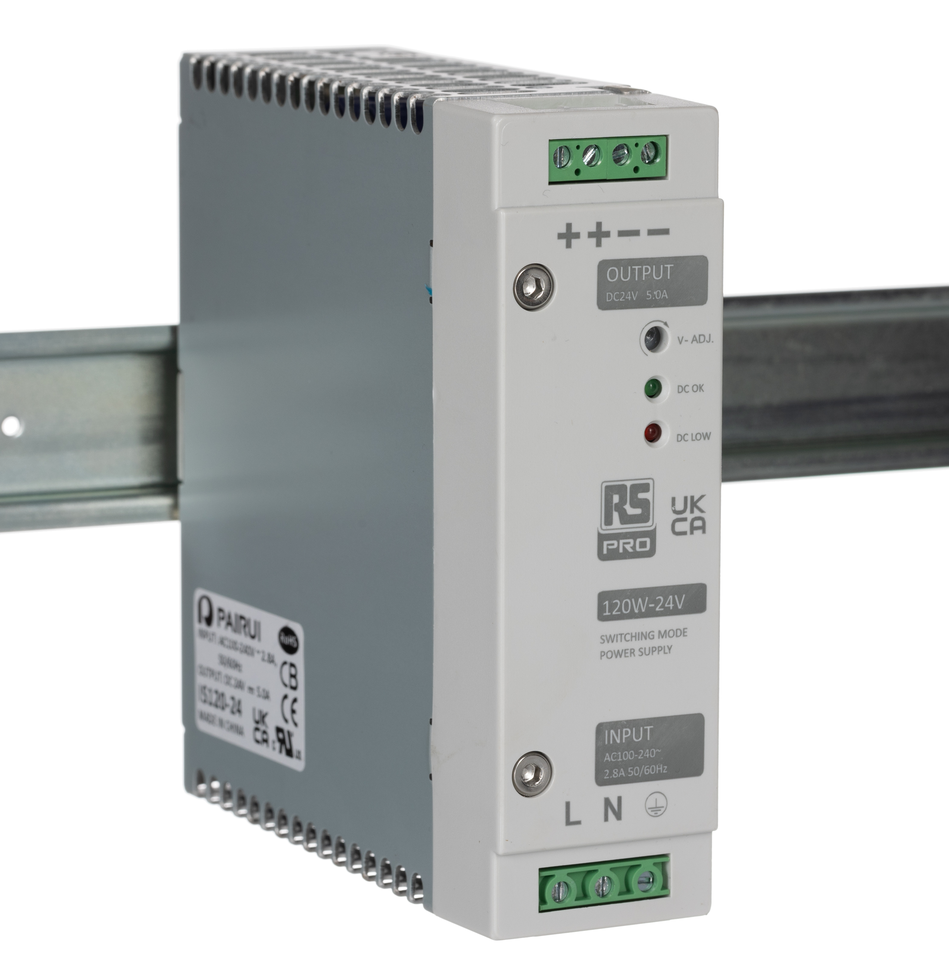 RS PRO Switched Mode DIN Rail Power Supply, 230V ac, 24V dc dc Output, 5A Output, 120W