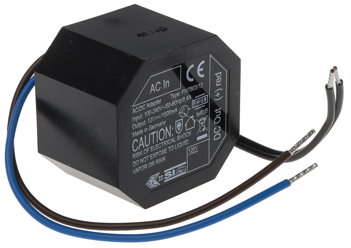 Friwo Switching Power Supply, UP18 12V, 12V dc, 1.5A, 18W, 1 Output, 100 → 240V ac Input Voltage