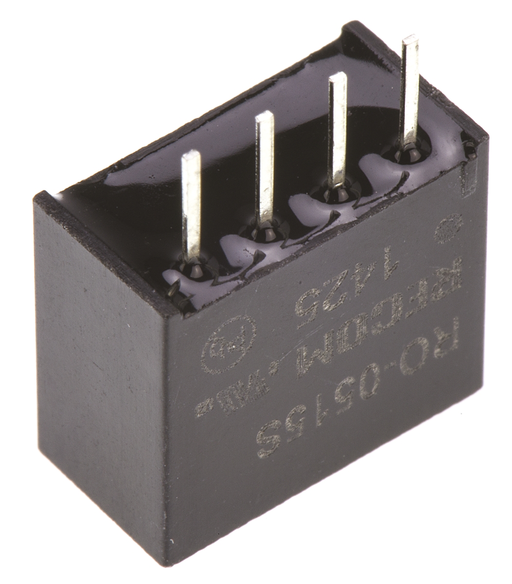 Recom RO DC-DC Converter, 15V dc/ 66mA Output, 4.5 → 5.5 V dc Input, 1W, Through Hole, +85°C Max Temp -40°C Min