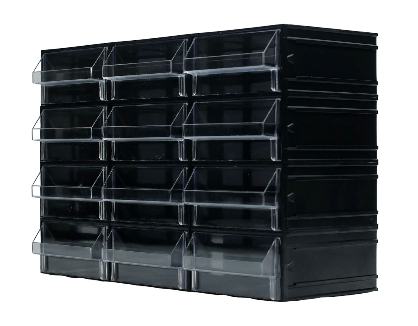 RS PRO 12 Drawer Storage Unit, Polystyrene, 225mm x 338mm x 133mm, Black, Transparent