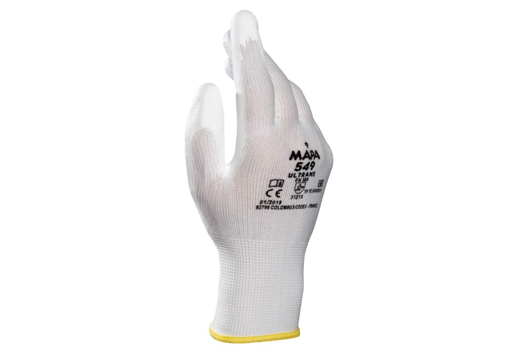 Mapa ULTRANE 549 White Polyurethane Work Gloves, Size 8, Polyurethane Coating