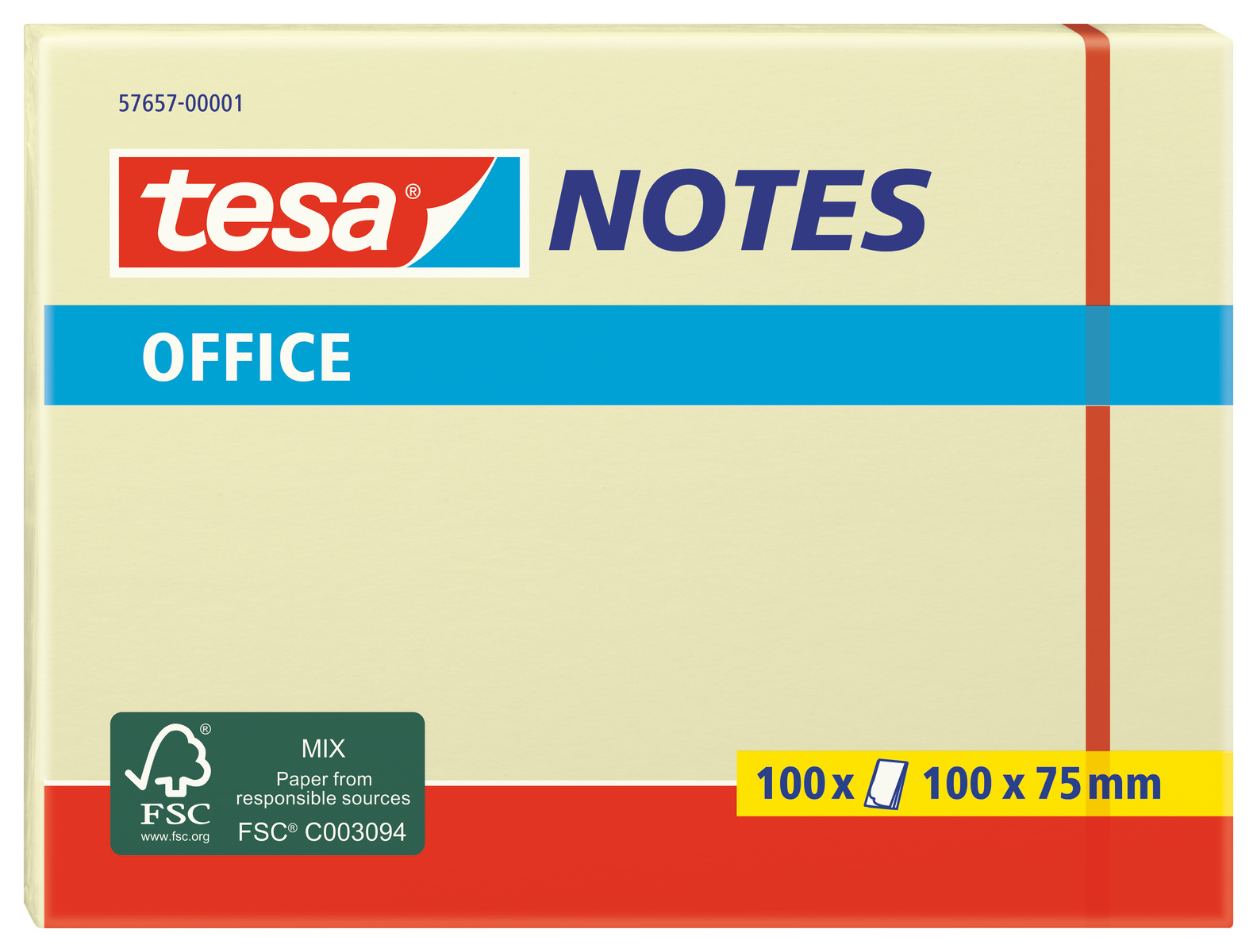 Tesa Yellow Sticky Note, 100 Notes per Pad, 100mm x 75mm