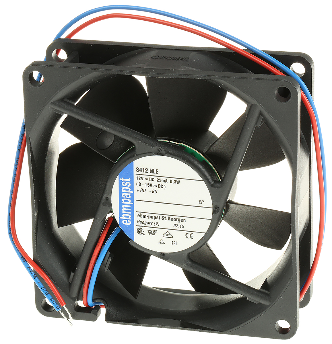 ebm-papst 8400 N Series Axial Fan, 12 V dc, DC Operation, 33m³/h, 300mW, 25mA Max, 80 x 80 x 25mm