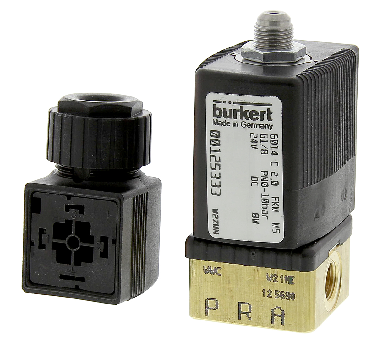 Burkert Solenoid Valve 125333, 3 Port, NC, 24 V dc 3.18 mm, 3.18 mm