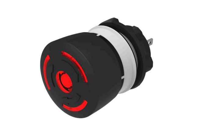 EAO 84-6341 Series Maintained Illuminated Emergency Stop Push Button, Panel Mount, 22.3mm Cutout, DPST, IP65, IP66, IP67