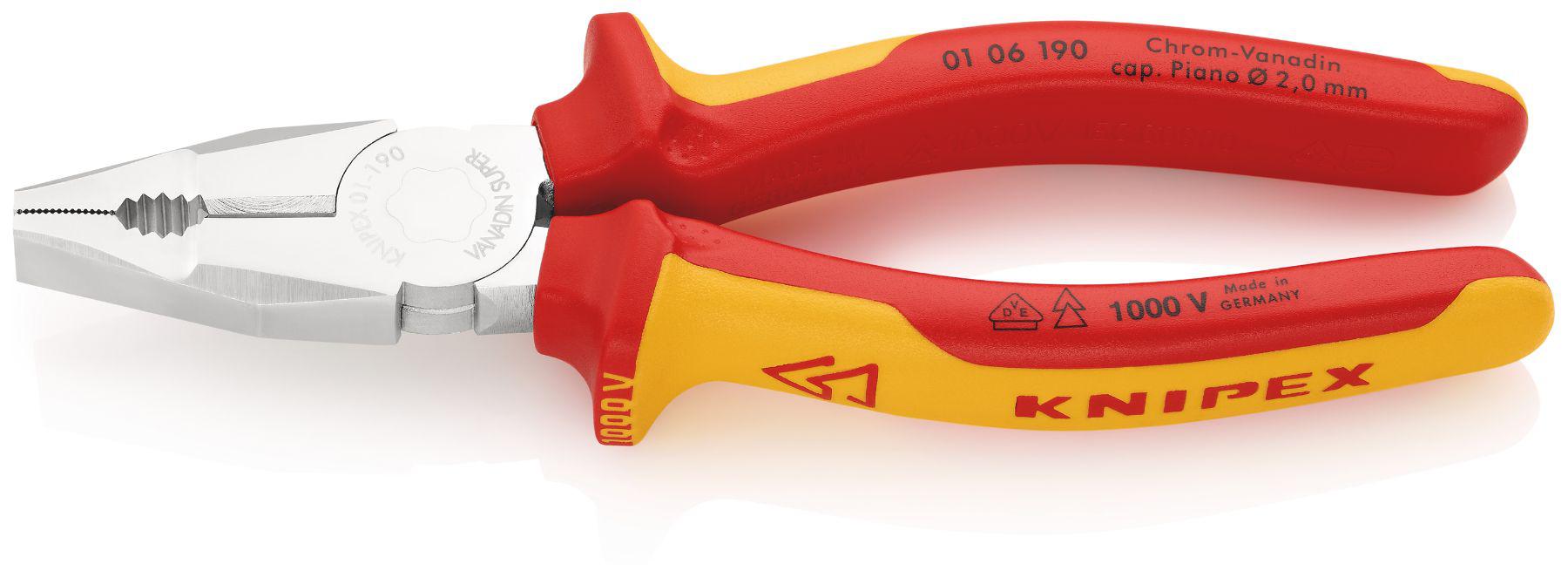 Knipex Combination Pliers, 190 mm Overall, Straight Tip, VDE/1000V